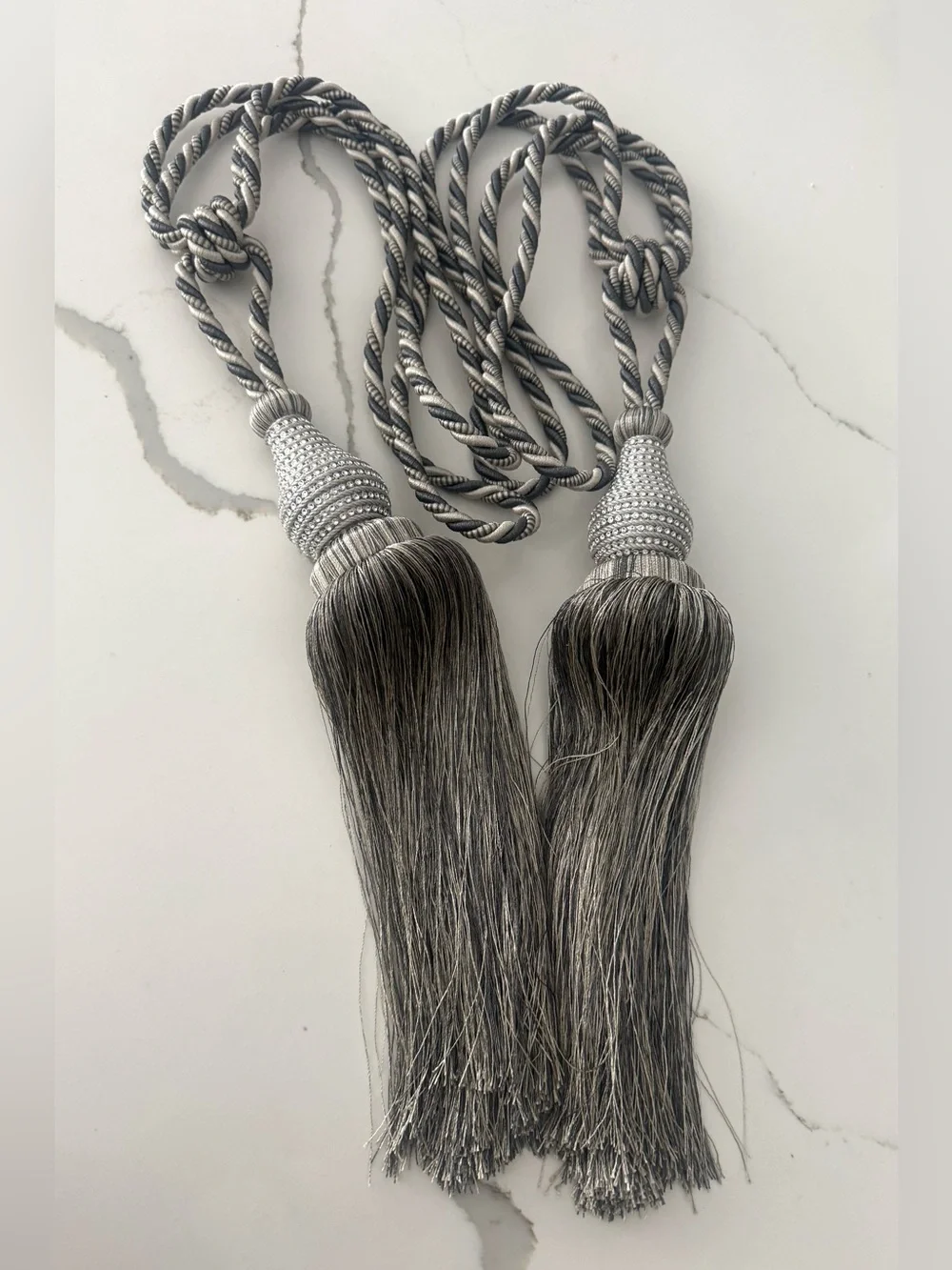 Silver Gray Curtain Tieback Ropes with Decorative Tassel (2)